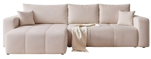 IDOHOME Ecksofa mit Schlaffunktion und Bettkasten 278 x 145 cm | 278 x 145 x 79 cm, Samt, Hoher Sitzkomfort, Flexible Ottomane, Wohnen und Schlafen, Integrierter Bettkasten