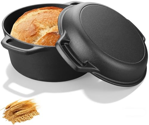 Olla Hierro Fundido 4,7 L Con Tapa 1,75 L, Olla Holandesa Cocina 26cm, Cacerola Camping, Sarten Robusta para Hornear Pan (Negro）