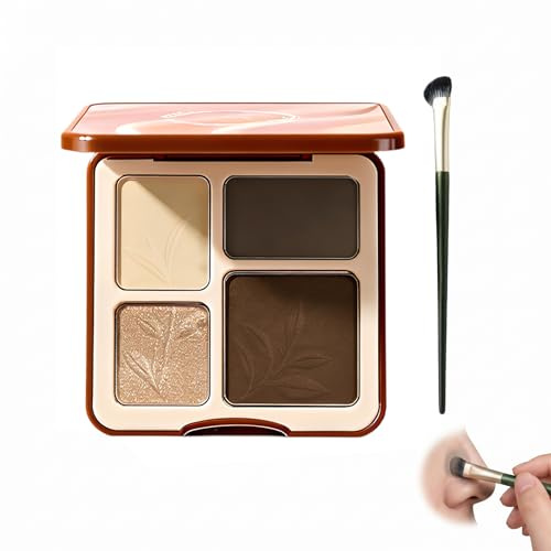 Paleta de Contorno e Iluminador 4 Colores con Pincel para Nariz, Bronceador Maquillaje Mate y Brillo, Polvo Fino de Alta Pigmentación, Larga Duración para Esculpir y Resaltar el Rostro