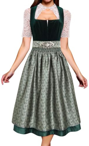 RYTEJFES Dirndl Kleid Damen Midi/Lang – Schleife & Schürze, Trachtenkleid mit Schnürung, Spitze-Detail Blumenmuster – Oktoberfest Bierfest Wiesn Trachten Dress