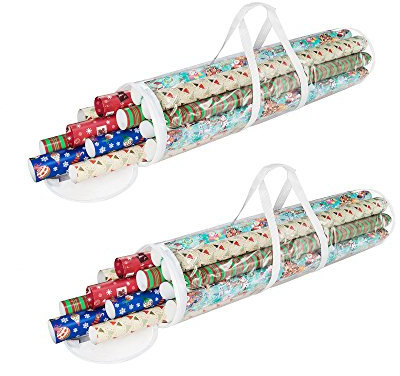 Elf Stor 83-DT5053 Papier-Geschenkpapier-Aufbewahrungstasche für 78,9 cm Rollen, 2 Stück, groß, klar und weiß, 2 Stück