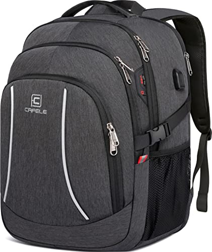 17 tums överdimensionerad bärbar ryggsäck Reseryggsäck med USB-laddningsport RFID Stöldskydd Företagsdator Vattentät skolväska Present Män Kvinnor Grå