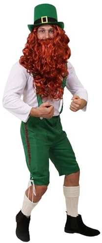 Dammar LEPRECHAUN FANCY TRUSCOSTUME – ST PATRICKS DAG FANCY TRUSER, vit SHIRT, topp hatt och falskbär/pinne (XXX-LARGE)
