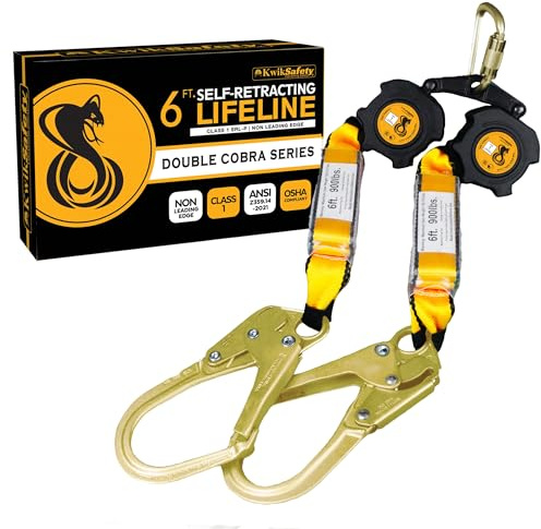 KwikSafety - 6' COBRA Web Twin-Leg Self Retracting Lifeline [NO Tangle Web] Class 1 Retractable SRL Lanyard ANSI OSHA