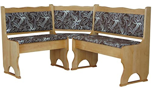 k koma Eckbank aus massiver Kiefer im Farbton Erle, mit Polsterung in Blume Dunkel – NEU (120 x 180)