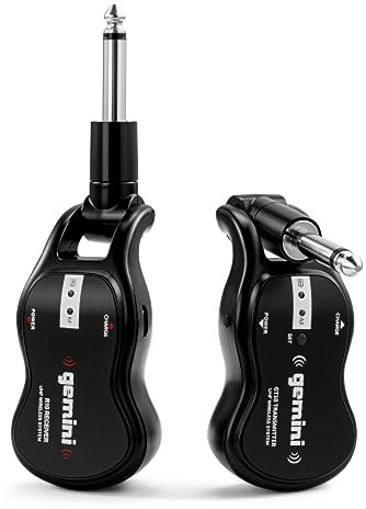 Gemini Sound GMU-G100 UHF Wireless Guitar System, Rechargeable 1/4 Transmitter & Receiver, 50+ M Range, Low Latency, Expandable for Electric & Acoustic Guitars, Bass & Keytar | UHF wireless guitar system, 512-541.7 MHz - USB rechargeable TX & RX - low-latency - run up to 6 pairs