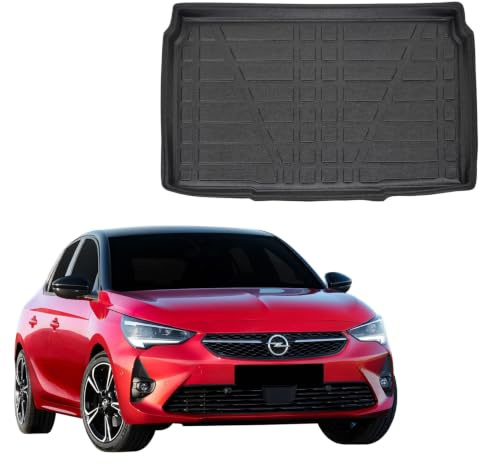 SCOUTT Kofferraumwanne passend für Opel Corsa F ab 2019, 3D TPE Allwetter mit hohem Rand Geriffelt Passform rutschfest Geruchsneutral Schwarz Aufrollbar