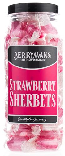 Original Strawberry Sherbets Sherbet Lemons Retro Sweets Gift Jar by Berrymans Sweet Shop - Classic Sweets, Traditional Taste.