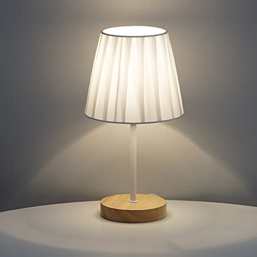 SXYSXYSXY LED Tischlampe Vintage Holz Nachtlicht 3000K Dimmbar Tischleuchte mit Dimmschalter Klassisch Schlafzimmer Nachttischlampe Stoffschirm fur Wohnzimmer Kinderzimmer H27*D15CM,E