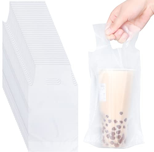 Spakon 1000 PCS Disposable Plastic Drink Carrier, Clear HDPE, Fold Top, 6 x 3 x 11 (23 oz/ 700 ml), Ideal for Coffee, Juice, Water, etc.