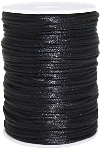 FQTANJU 2mm x 100 Yards Premium Quality Rattail Nylon Satin Cord Roll, Kumihimo Rattail,Chinese Knot, (Black)