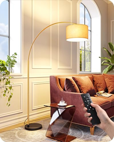EDISHINE 78.3 Gold Arched Floor Lamp with Remote, Mid Century Modern Reading Light Over Chair, Tall Arc Standing Lamp for Living Room, Home Office, Reading Room, Dining Room, Dimmable Bulb Included