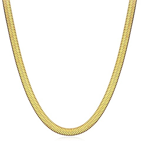 NEHZUS Edelstahl Gold Halskette für Frauen, 14 Karat vergoldet Fischgrätenkette Halsketten, Gold Schlangenkette Choker Halsketten für Sie