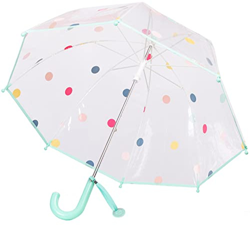 ThreeH Parapluie à bulles transparent pour enfants poignée incurvée en plastique incassable 8 nervures manuel ouvert joli parapluie à pois pour garçons filles (Vert)