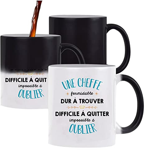 Planetee Mug magique thermoréactif Formidable Cheffe | tasse change couleur chaleur idée cadeau travail collègue départ retraite anniversaire Noël femme
