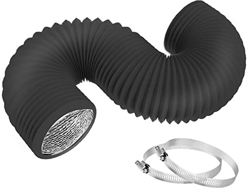 TEAIERXY 10 cm (4 tum) torkventilationsslang, flexibel isolerad luftkanaler, ventilationsslang PVC aluminiumfolie med 2 klämmor för HVAC-ventilation (svart)
