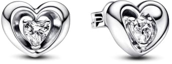 PANDORA Orecchini a bottone Moments con cuore in argento Sterling con zirconia cubica trasparente