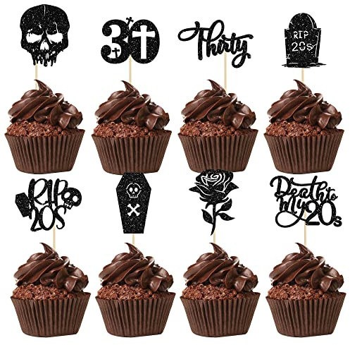 24 Pack RIP 20s Cupcake Toppers Death to My 20s Cupcake Toppers RIP Birthday Decorations Death to My Twenties Party Decorations Men Women 30th Birthday Party Decorations