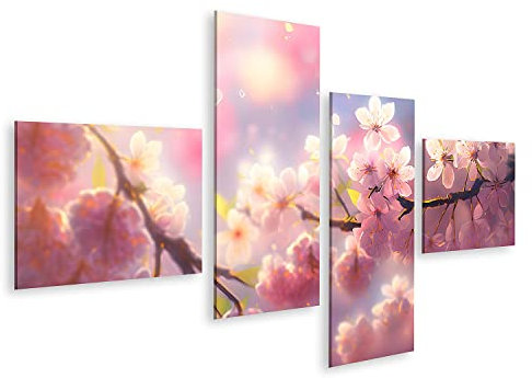 islandburner Tableau sur Toile Fleurs Sakura Fleur De Cerisier Rose Branche Printemps Pétales Délicat Cadre Affiche Poster Murale Tableaux