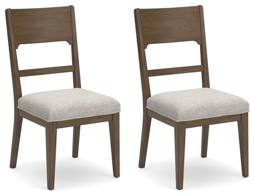 Signature Design by Ashley Cabalynn Mid-Century Modern Upholstered Dining Chair with Cushion, Set of 2, Light Gray & Dark Brown