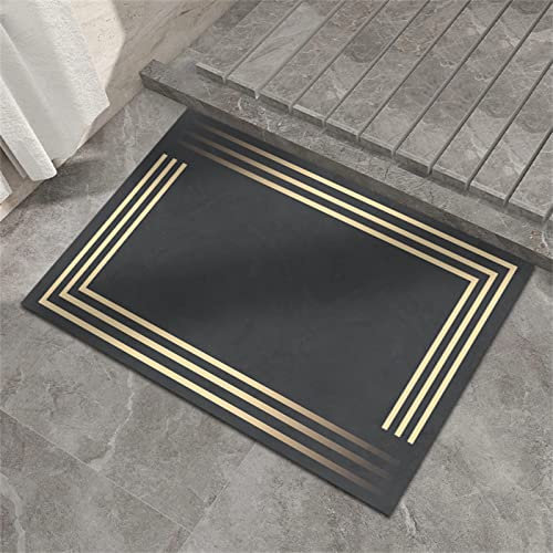 Badematte Rutschfester Badezimmerteppich Absorbierender Badteppich 80x150cm Duschmatte Schnelltrocknende Badematte Home, Badvorleger Rutschfest Waschbar, Bad Teppiche Badezimmermatte Goldene Linie
