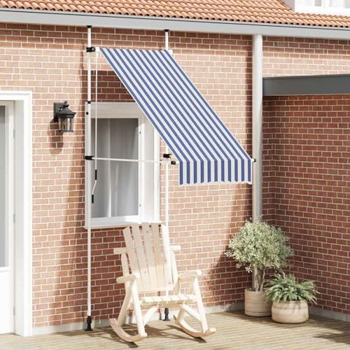 Homgoday Handbetriebene Markise Blau-Weiß 100x120cm für Balkon & Garten - PU-beschichtet Model145829