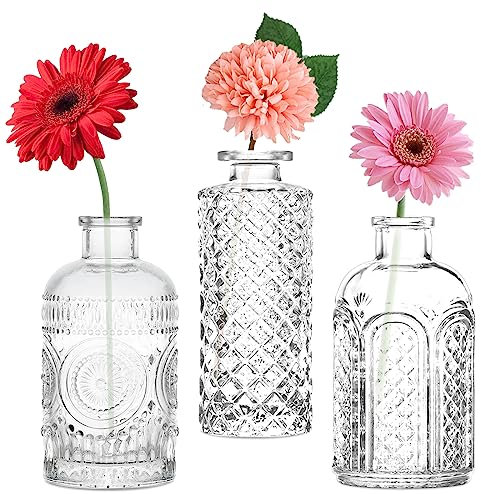 Mini vasi, set di 3 piccoli vasi in vetro, decorazione vintage, per decorazione da tavolo, centrotavola, decorazioni per matrimoni