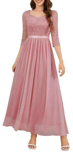 WedTrend Women's Bridesmaid Dress 3/4 Sleeve Prom Dresses Sweetheart Neck Evening Gowns Floor Length Formal Dress for Wedding Guest WT0312BlushL