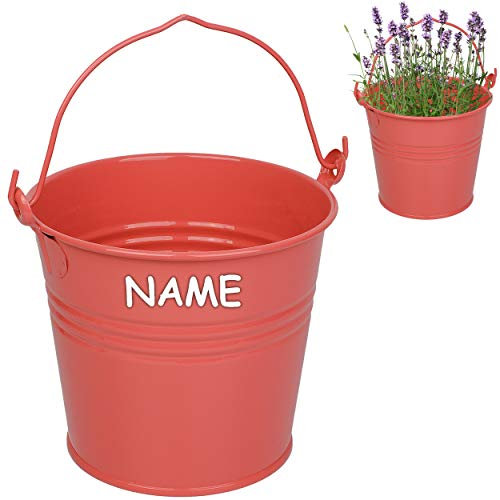 4 Stück kleine - Metall Eimer/Blumentöpfe - rosa/lachs/pink - inkl. Name - 15 cm hoch - 2 Liter - rostfrei - Blech Eimer/Metalleimer - rund - mit 3-..