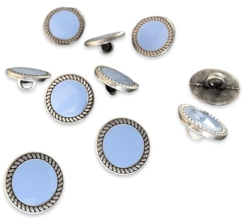 bezaubernde kleine silber mit blau Metall Knöpfe kleine Ösenknöpfe 13mm (10 Stück)