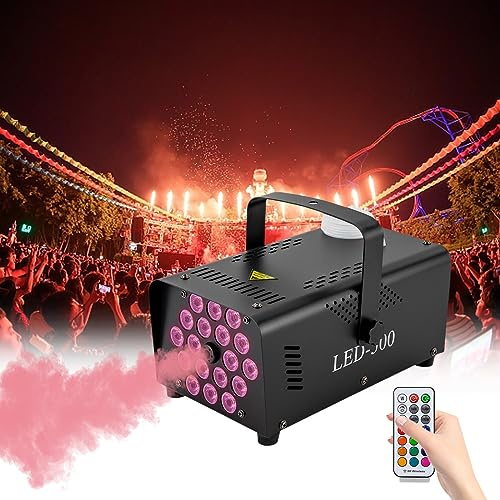 Nebelmaschine 500 W Minidisco Rauchmaschinen mit 18 LED RGB Lichter Partyautomat mit Nebelautomatik & Funkfernbedienung für Halloween Weihnachten Hochzeit Geburtstag