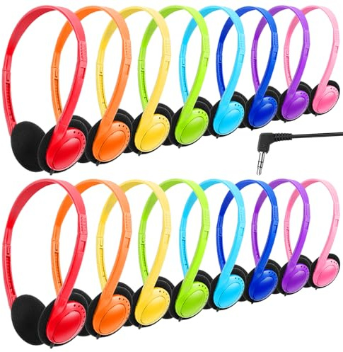 Wensdo Kids Headphones Bulk 16 Pack for School Classroom Students, Multi Color Wholesale Children On Ear Headset for Libraries, Computer Lab, Testing Centers (HY103, 16 Mixed)