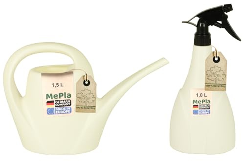 MePla - Set Gießkanne 1,5l Indoor + Sprüher 1,0l - Weiss, wetterfest aus UV-beständigem Kunststoff