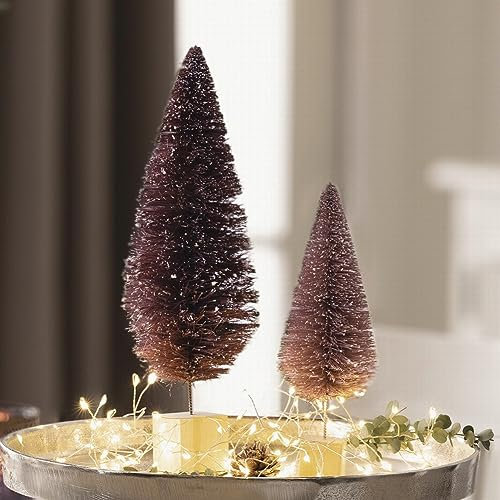 Dekoleidenschaft 2X Dekofigur Tanne Rosa & Aubergine, 15 + 20 cm hoch, kleine Weihnachtsbäume, Tischdeko