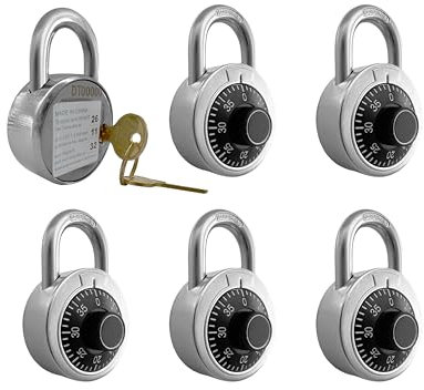 DuoTyga Padlock, 6 Pack Combination & Key, Black, Lock for Toolbox, School & Gym Locker, Employee Case, Stainless Steel