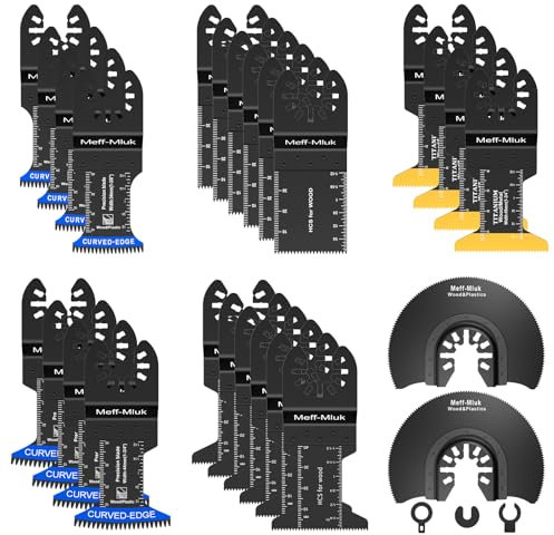 Meff-Mluk 26PCS Japanese Titanium Oscillating Saw Blades, Universal Titanium Multitool Blades for Wood Plastics Metal Cutting, Multi Tool Blade Kits Fit Milwaukee Ryobi Rockwell Makita Bosch and More