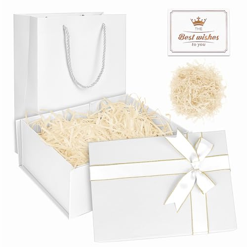XWCHASA Caja de Regalo Blanco, 22x16x9 cm Cajas Grandes con Tapa y Lazo de Cinta, Cajas de Regalo para Regalos, Especialmente Diseñadas para San Valentín Cumpleaños Fiestas Aniversarios