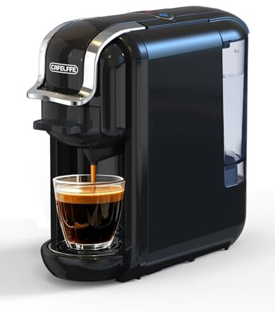 Cafelffe 4 In 1 Capsule Coffee Machine, Hot Cold Brew Multi Capsule Coffee Maker, 19Bar Mini Espresso Machine-4 Adapters with Self Cleaning For Home & Office Use Black