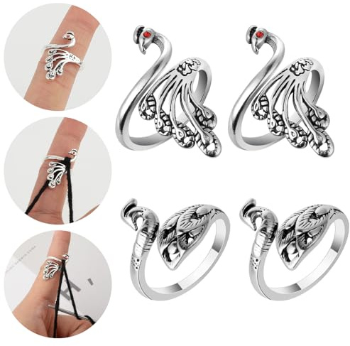 Mabor 4Pcs Adjustable Crochet Tension Rings, Peacock Yarn Ring Crochet