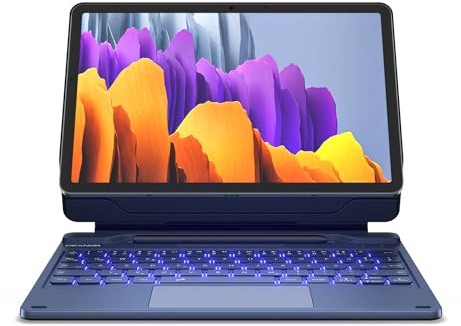 Dexnor Tastatur Hülle für Samsung Galaxy Tab S8 2022/S7 2020 11 Zoll, Multi-Touch Trackpad Magnetische Ständer S Pen Halter Beleuchtete Keyboard Cover Deutsches QWERTZ - Blau