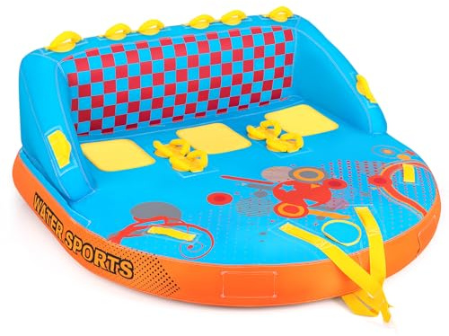 GOPLUS Towable für 3 Personen, Funtube aufblasbar für Boot, Schlauchboot Formula Tube für Bootfahren Wassersport, mit 2 Schlepppunkten, Eva-Schaumpolstern & strapazierfähiger Vollnylon-Abdeckung