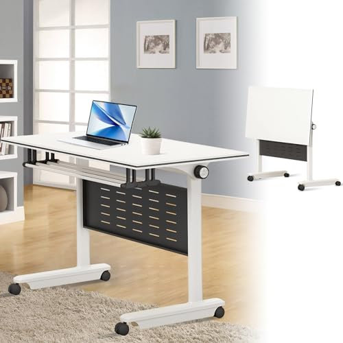 HSTBLEOO Konferenztisch, Klappbarer Konferenztisch, Moderner weißer tragbarer Tisch, Bürotisch mit Rädern(1pcs)