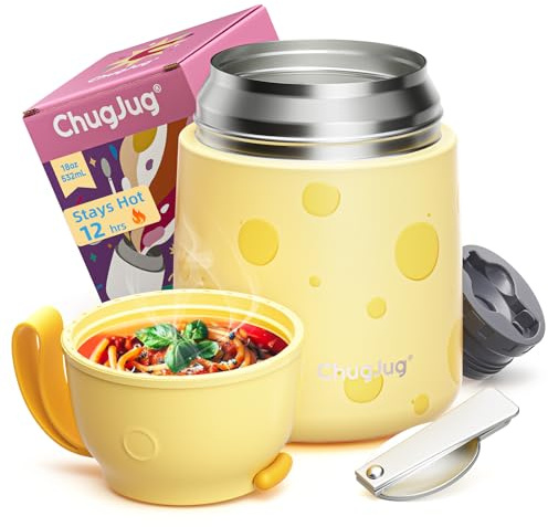 ChugJug Thermobehälter für Essen 530ml, Edelstahl Thermobecher für Essen Warmhaltebehälter mit Löffel, Auslaufsicher Lunchbox, BPA-frei, Thermobox Suppen, Müsli to Go-Hält 12 Stunden Heiß oder Kalt