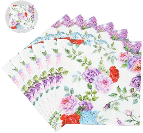 GUOYOU Servietten, 60 Stücke Papierservietten mit Blumen Motiv(33x33cm), Geburtstag Servietten Tisch Deko für Hochzeit, Kommunion, Konfirmation, Taufe