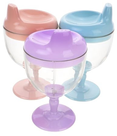 PRETYZOOM Bicchiere Bambini 180Ml Infrangibile Set 3 Pezzi Tazza Apprendimento Con Beccuccio Antigoccia Per Latte Succo Autonomia Neonati