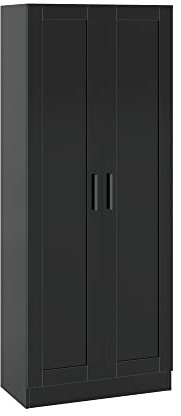 Tall Storage Cabinet, Wooden Pantry Cabinets Freestanding Narrow Tall Cupboard Sideboard with 2 Doors & Adjustable Shelves Organizer Unit for Living Room, Bedroom, Kitchen and Hallway (Black)