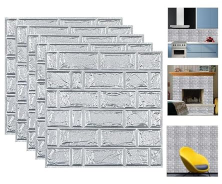 GFLCWYP 3D-Wandpaneele Zum Abziehen Und Aufkleben in Silber, XPE-Schaum 3D-Tapete Für Wohnzimmer, Wandverkleidung Aus Ziegelimitat Für Schlafzimmer, Treppen, Küche,10pcs