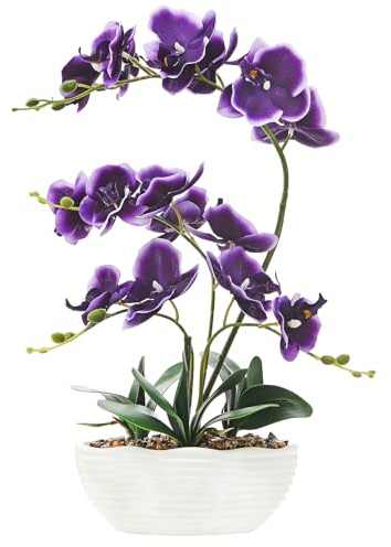 GreenHouzz 19 H Phalaenopsis Faux Orchid Plant Silk Orchid Centerpiece Artificial Floral Arrangement in Ceramic Pot (Deep Purple)