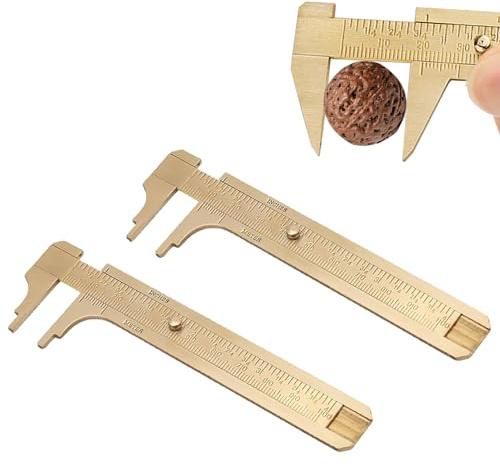 2 Stücke Mini Messschieber Aus Messing,Schieblehre Analog,Messing Messschieber Lineal Messwerkzeug,Mini-Retro-Messing-Messschieber,Doppelmaßstab Messwerkzeug,Messschieber Analog(Double Scale100mm)