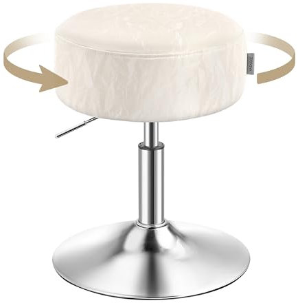 VASAGLE Tabouret de Maquillage, Réglable en Hauteur, Pivotant à 360 Degrés, en PU, Coussin Épais, Tabouret de Coiffeuse, pour Chambre, Cuisine, Salle à Manger, Moderne, Blanc Crème LJB120W01